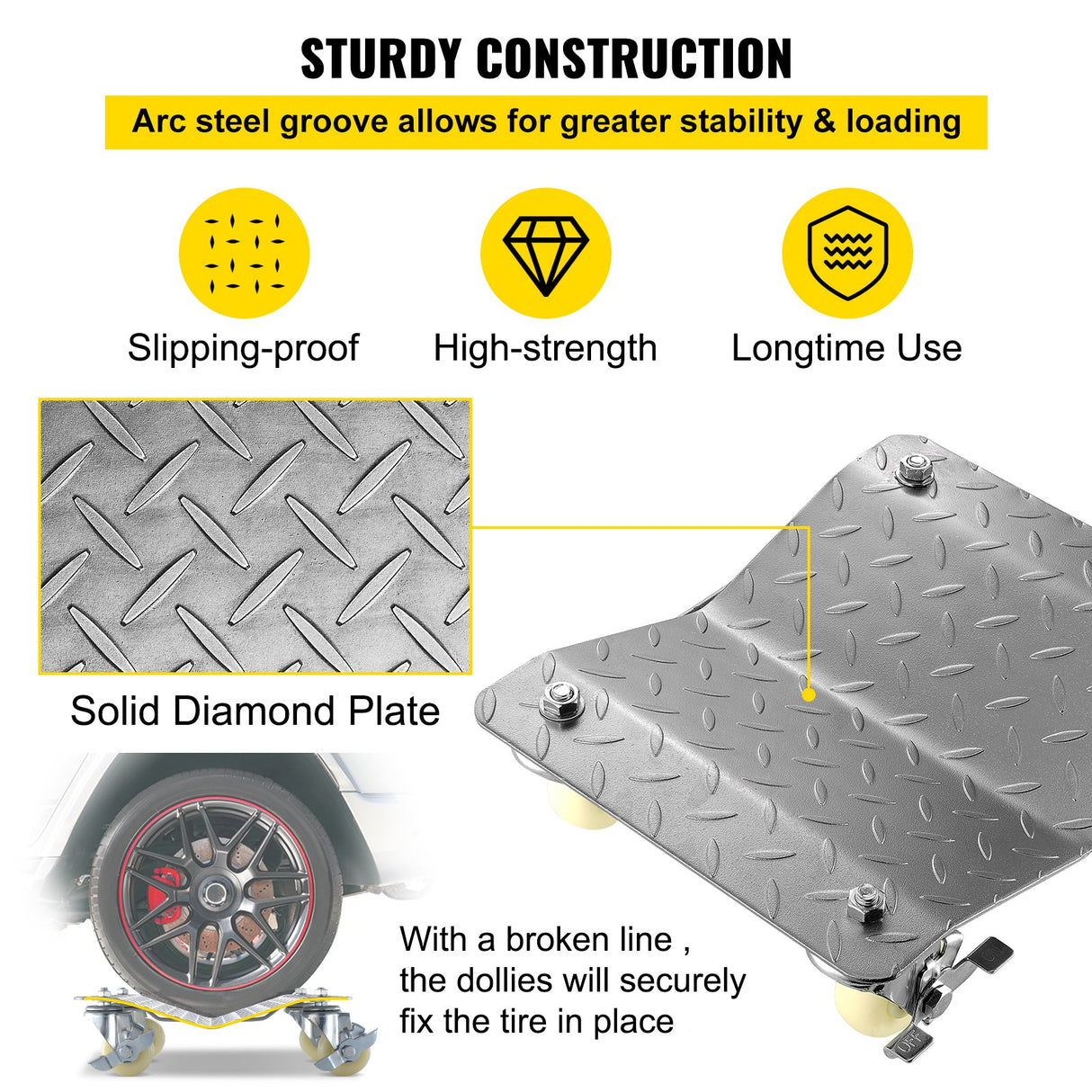 VEVOR 2 Pcs Tire Wheel Dollies 12"X16" Platform Size Wheel Car Dolly 3" Caster Wheel Dolly for Vehicle Car Auto Repair (2 Pcs)