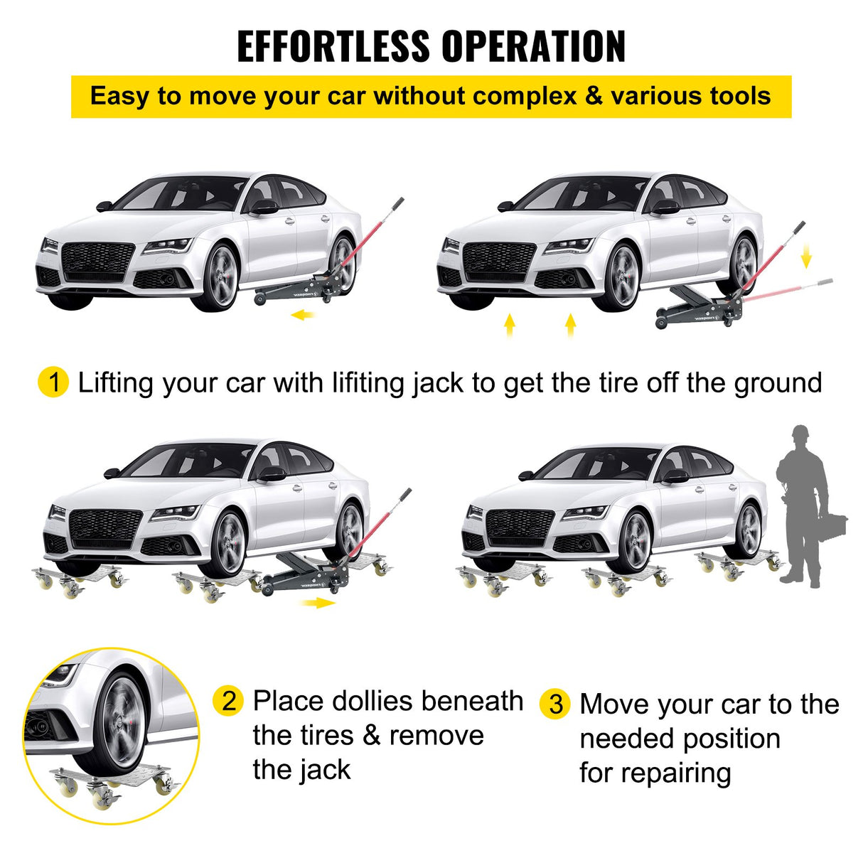 VEVOR 2 Pcs Tire Wheel Dollies 12"X16" Platform Size Wheel Car Dolly 3" Caster Wheel Dolly for Vehicle Car Auto Repair (2 Pcs)