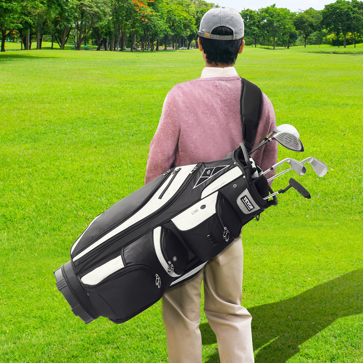 VEVOR Golf Cart Bag with 14 Way Organizer Divider Top, 13 Pockets Premium Cart Bag, Durable 600D Polyester Fabric Golf Bags with Handles & Dust Cover