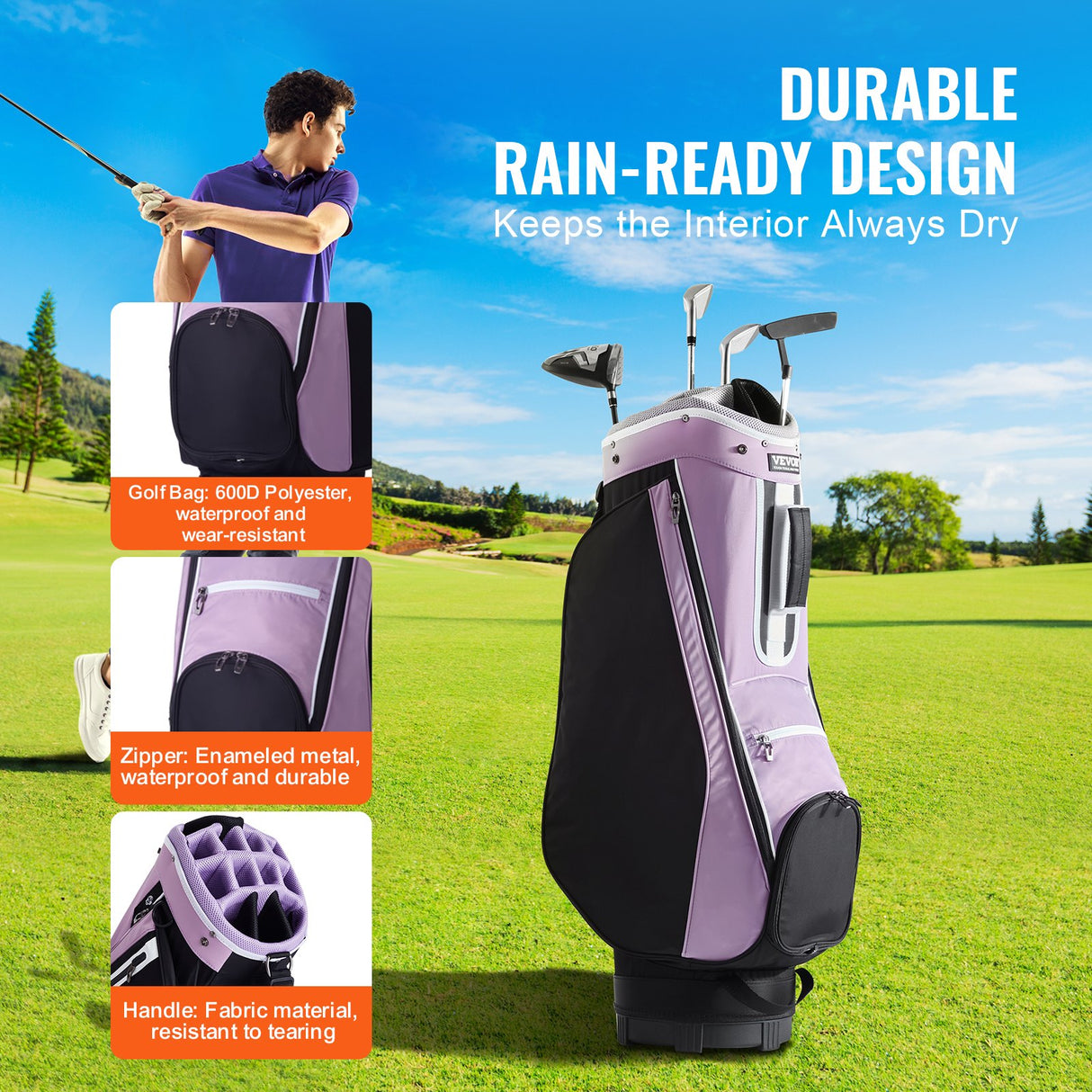 VEVOR Golf Cart Bag with 14 Way Organizer Divider Top, 36??Multiple Pockets Premium Cart Bag, Durable Golf Bags with Handles & Dust Cover & Detachable