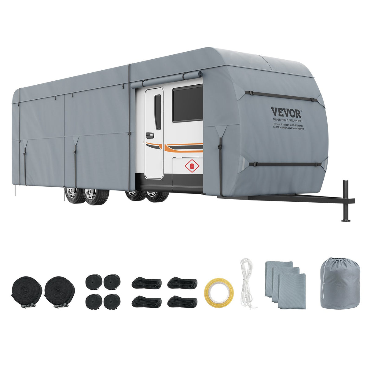 VEVOR Travel Trailer Cover, 9.1-9.8m RV Cover, 4-Layer Non-Woven Fabric Camper Cover, Waterproof, Windproof And Wear-Resistant Class A RV Cover, Rip-