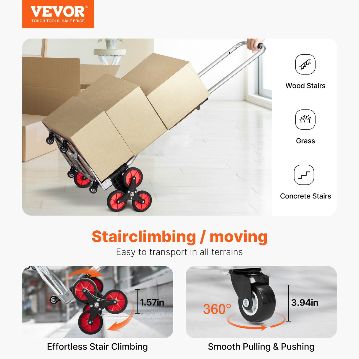 Stair Climbing Cart Heavy Duty Folding Hand Truck Dolly 118 kg 10 Wheels