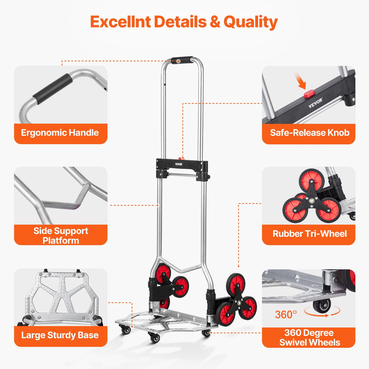 Stair Climbing Cart Heavy Duty Folding Hand Truck Dolly 118 kg 10 Wheels