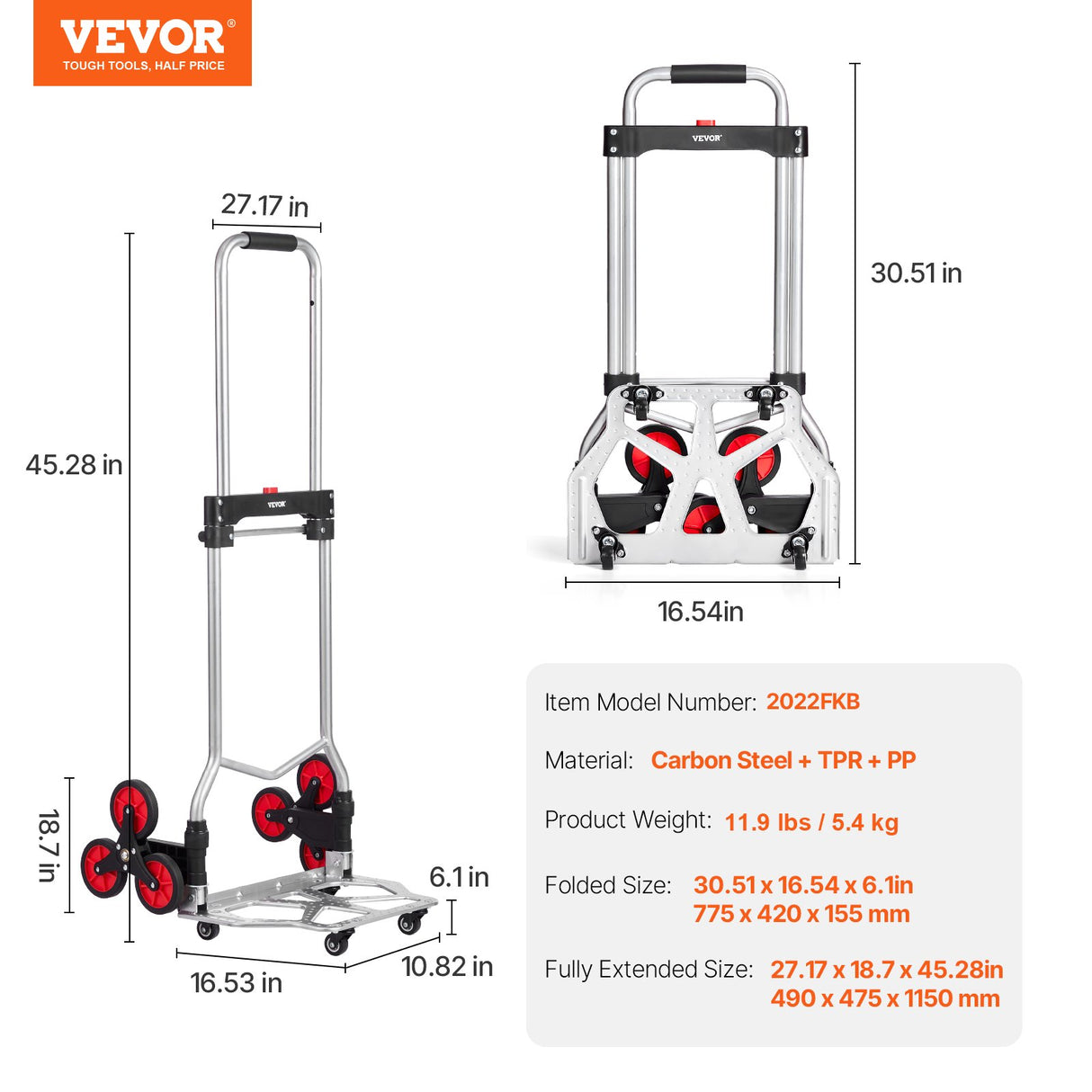 Stair Climbing Cart Heavy Duty Folding Hand Truck Dolly 118 kg 10 Wheels