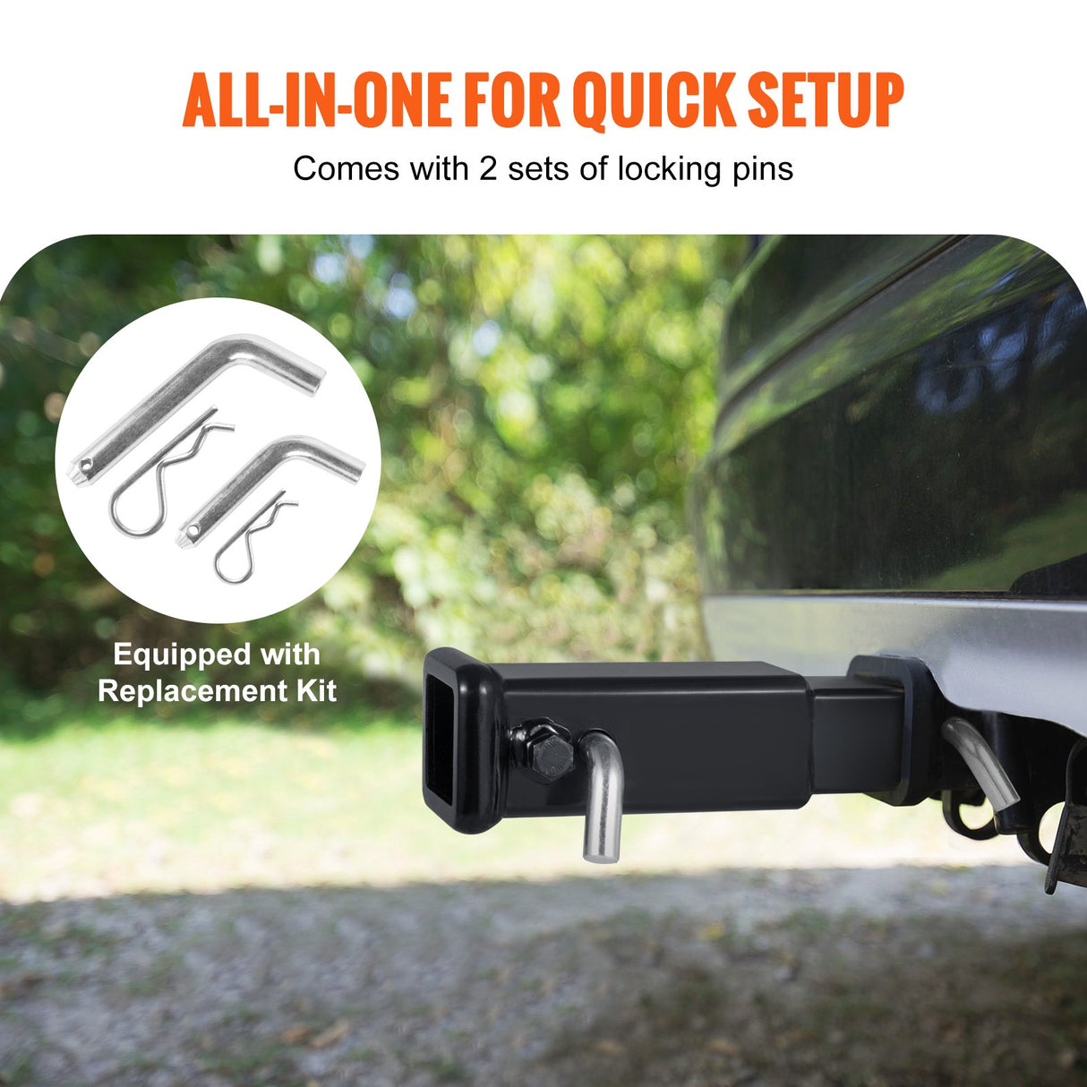 VEVOR Trailer Hitch Extender, Fits for 2" Receiver Hitch Adapter, Trailer Hitch Extension Tube Extender, 7" Extension Length, 4000 lbs Towing Capacity