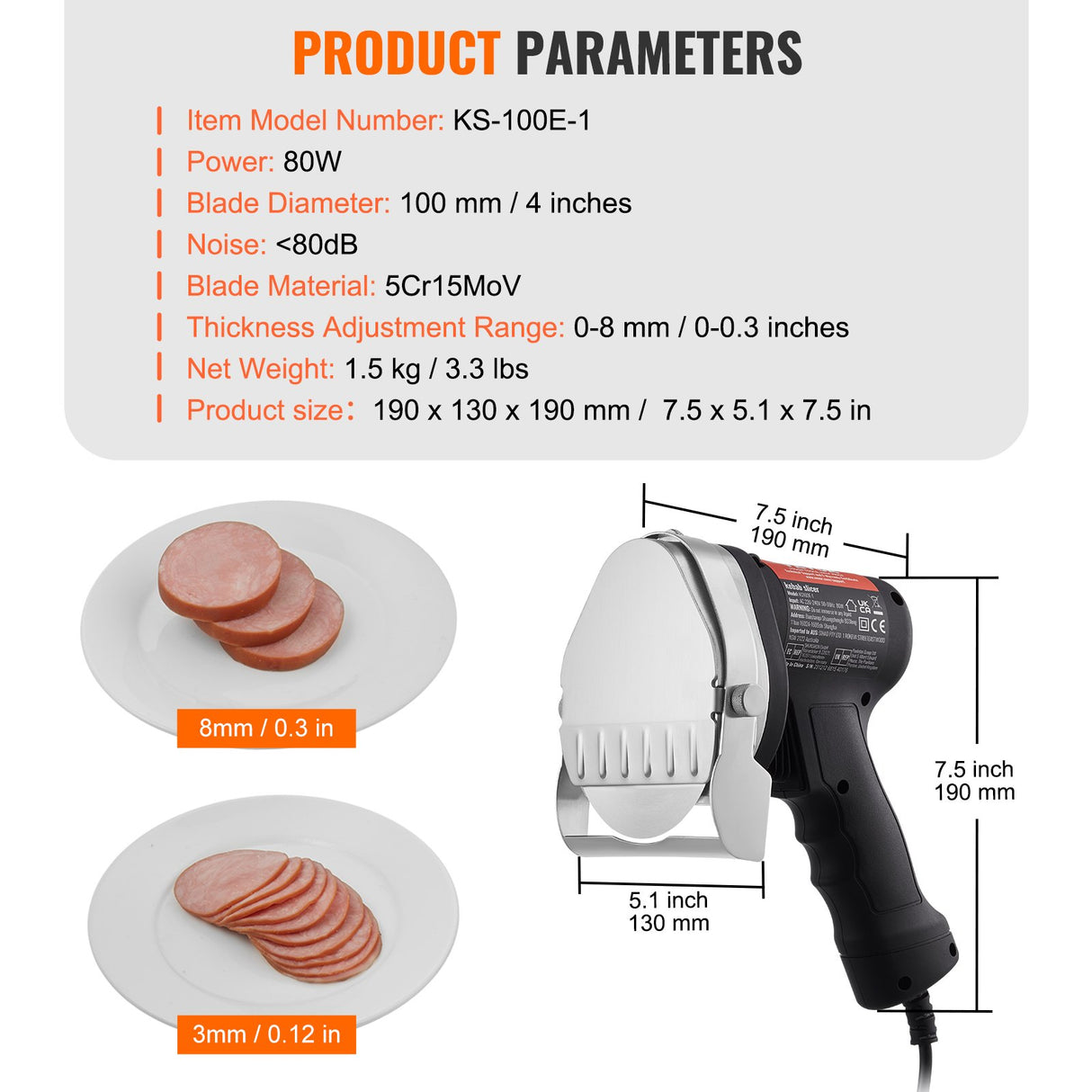 VEVOR Electric Shawarma Knife, 80W Professional Turkish Kebab Knife, Commercial Stainless Steel Gyro
