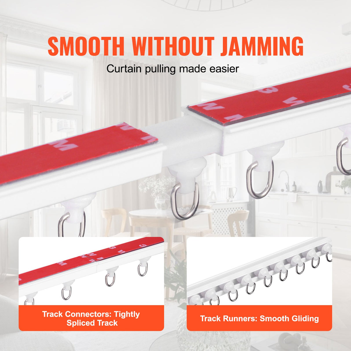 Ceiling Curtain Track Set, 9.9 FT/3 Meter, Self Adhesive, No Drill Ceiling Track System for Curtains, Room Divider Curtain Track Ceiling Mounted for Living Room with Hooks and Hardware, White