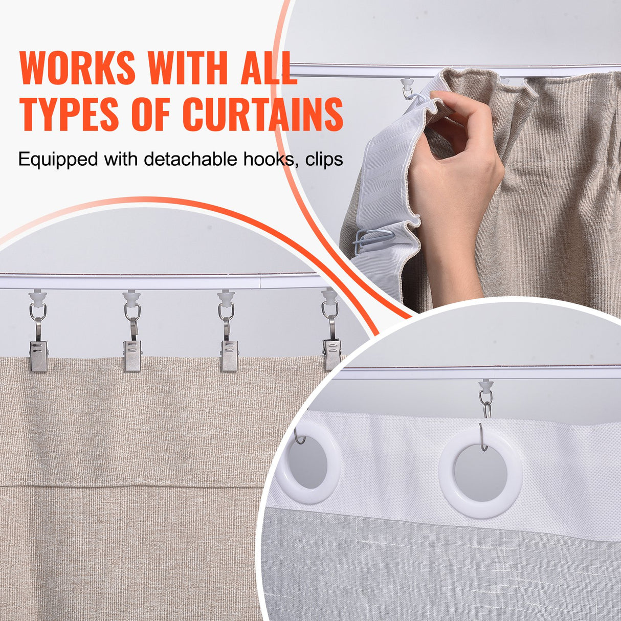 Ceiling Curtain Track Set, 9.9 FT/3 Meter, Self Adhesive, No Drill Ceiling Track System for Curtains, Room Divider Curtain Track Ceiling Mounted for Living Room with Hooks and Hardware, White