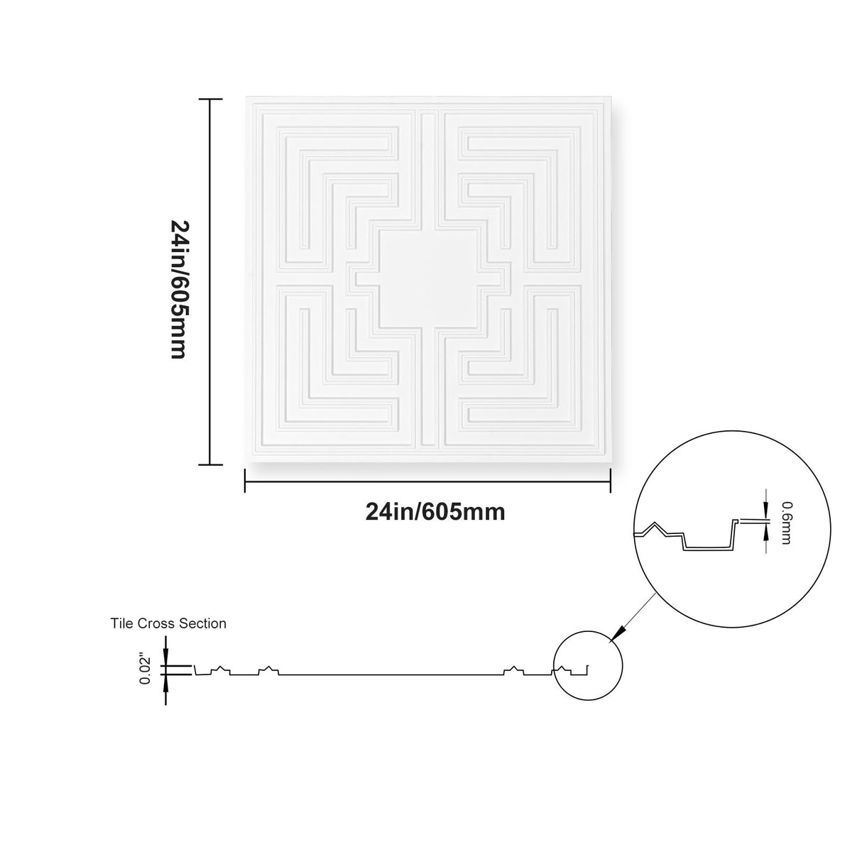 Ceiling Tiles 12-Pack 24 x 24 in PVC Easy Installation White Echo Pattern