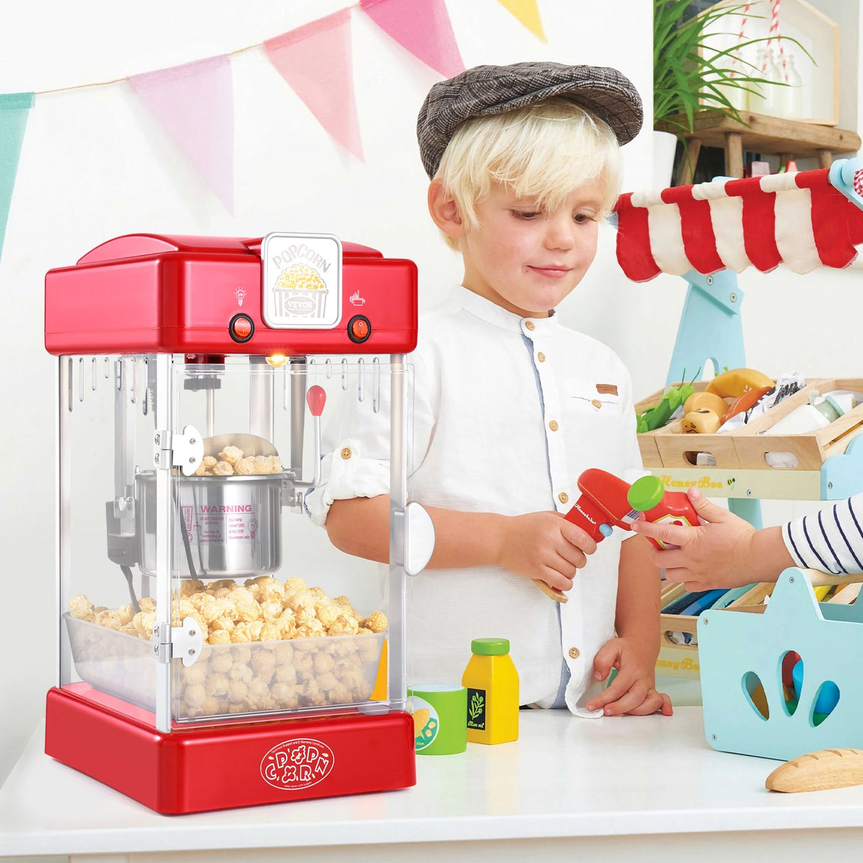 VEVOR Popcorn Popper Machine Tabletop Popcorn Maker 300W 2.5 Oz Red