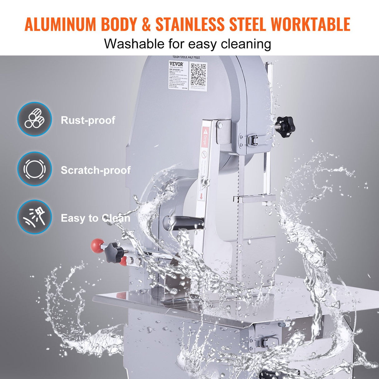 VEVOR Commercial Electric Meat Bandsaw, 1500W Stainless Steel Countertop Bone Sawing Machine, Workbeach 19.3" x 15", 0.16-7.9 Inch Cutting Thickness, Frozen Meat Cutter with 6 Blades for Rib Pork Beef