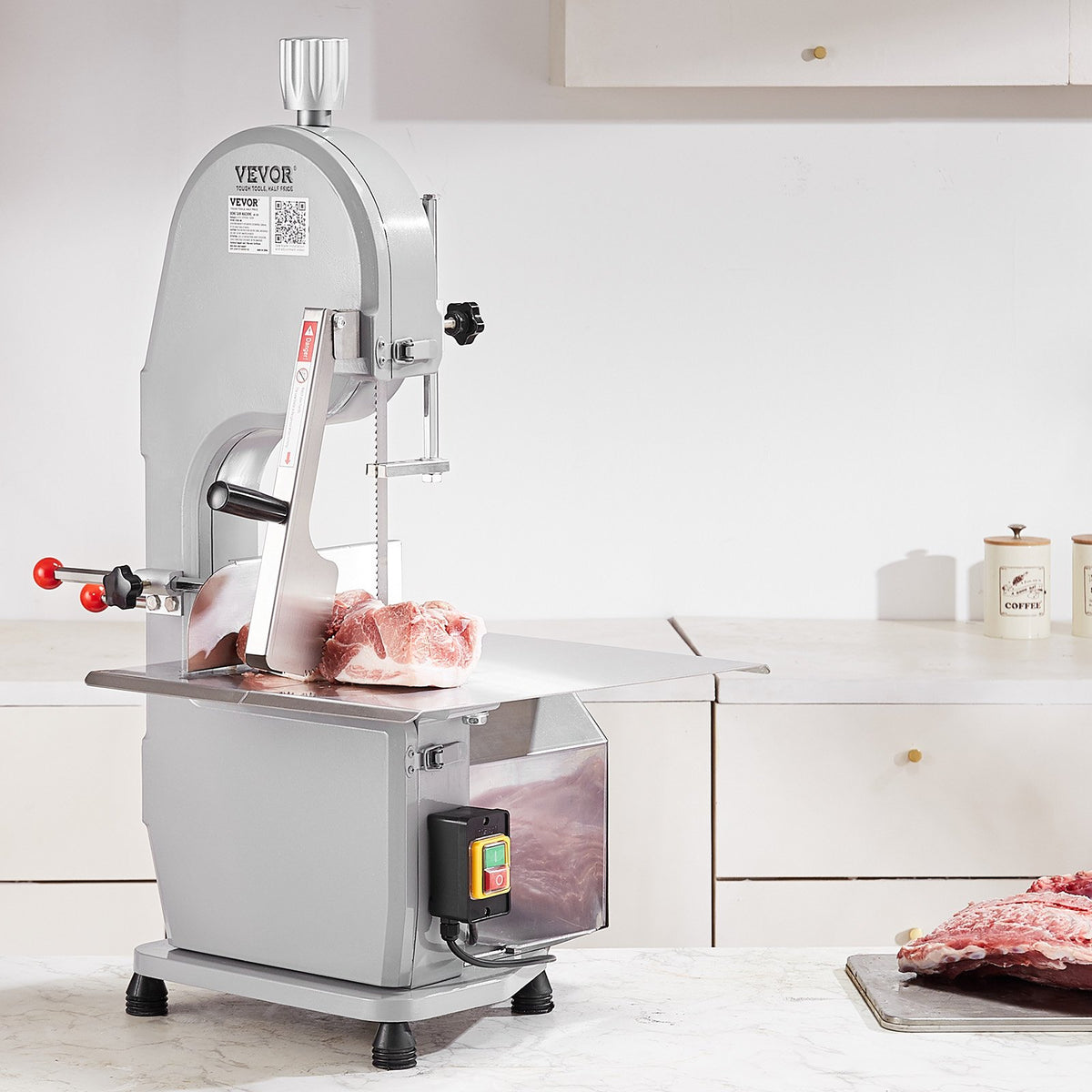 VEVOR Commercial Electric Meat Bandsaw, 1500W Stainless Steel Countertop Bone Sawing Machine, Workbeach 19.3" x 15", 0.16-7.9 Inch Cutting Thickness,