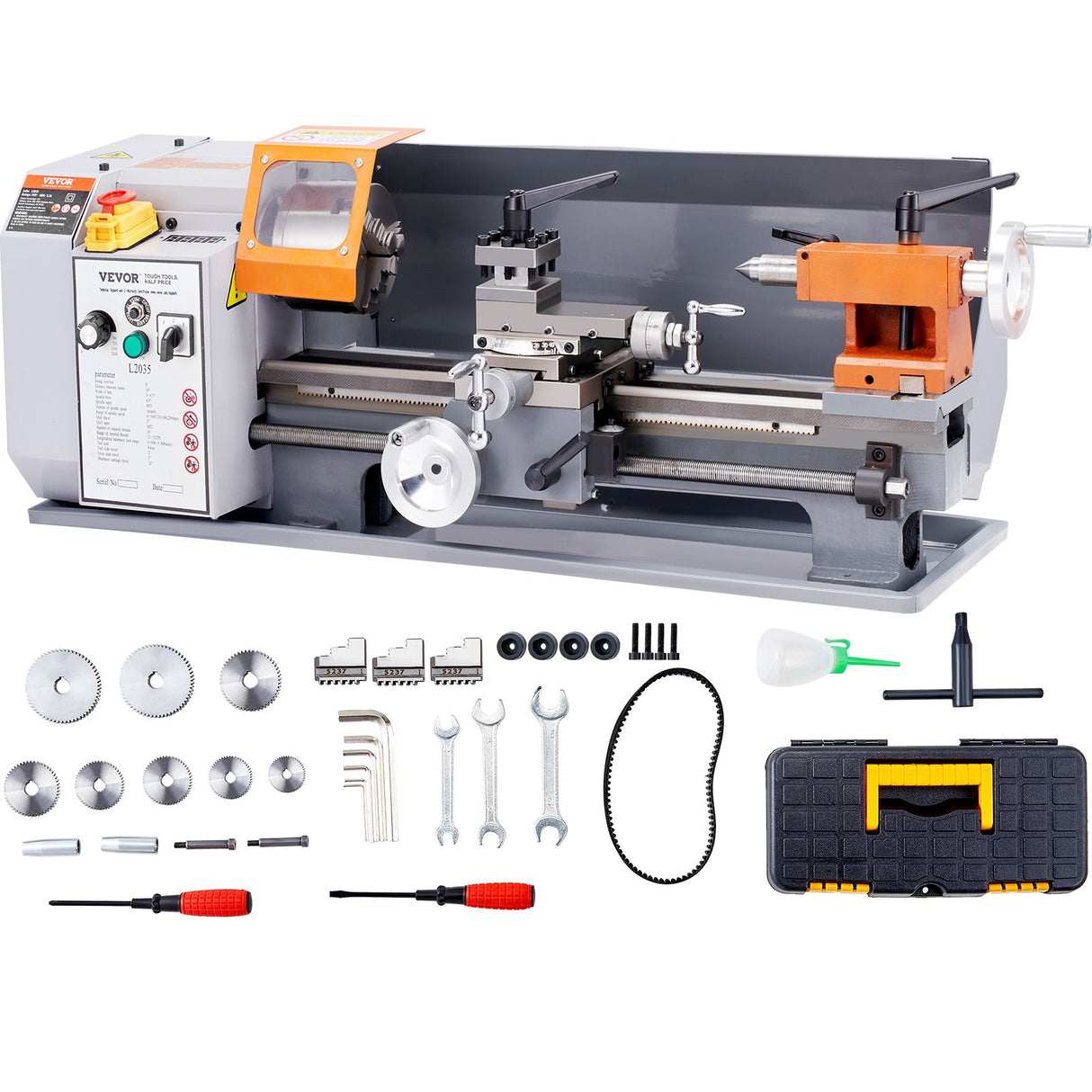 VEVOR Metal Lathe Machine, 200 mm x 350 mm, Precision Benchtop Power Metal Lathe, 50-2500 RPM Continuously Variable Speed, 600W Brush Motor Metal Gears, with Tool Box for Processing Precision Parts