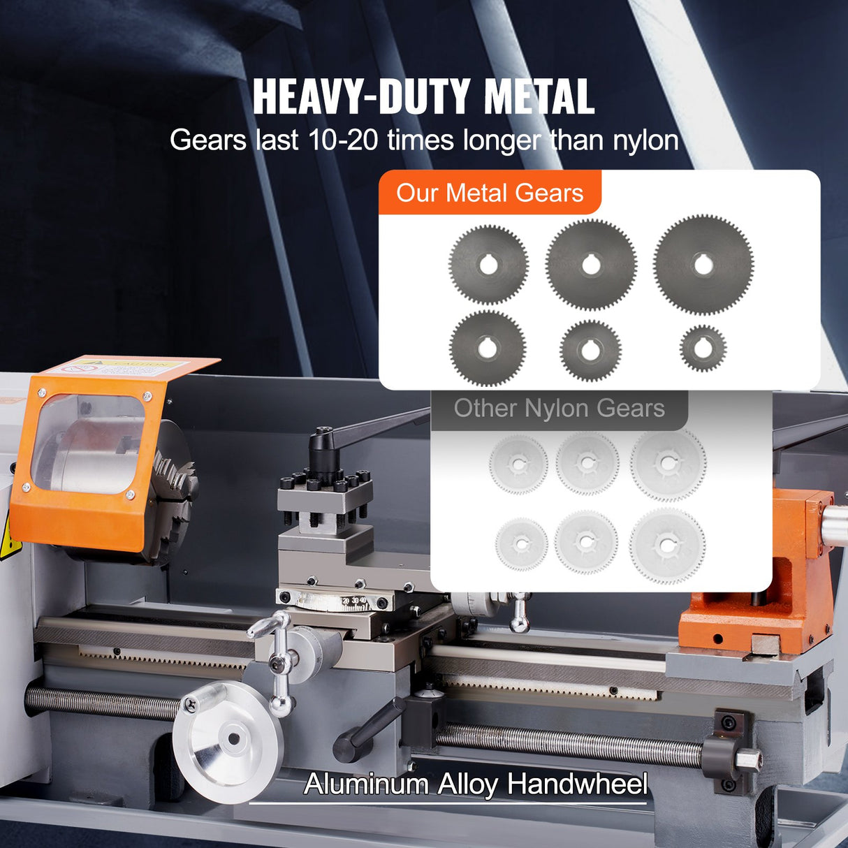 VEVOR Metal Lathe Machine, 200 mm x 350 mm, Precision Benchtop Power Metal Lathe, 50-2500 RPM Continuously Variable Speed, 600W Brush Motor Metal Gears, with Tool Box for Processing Precision Parts