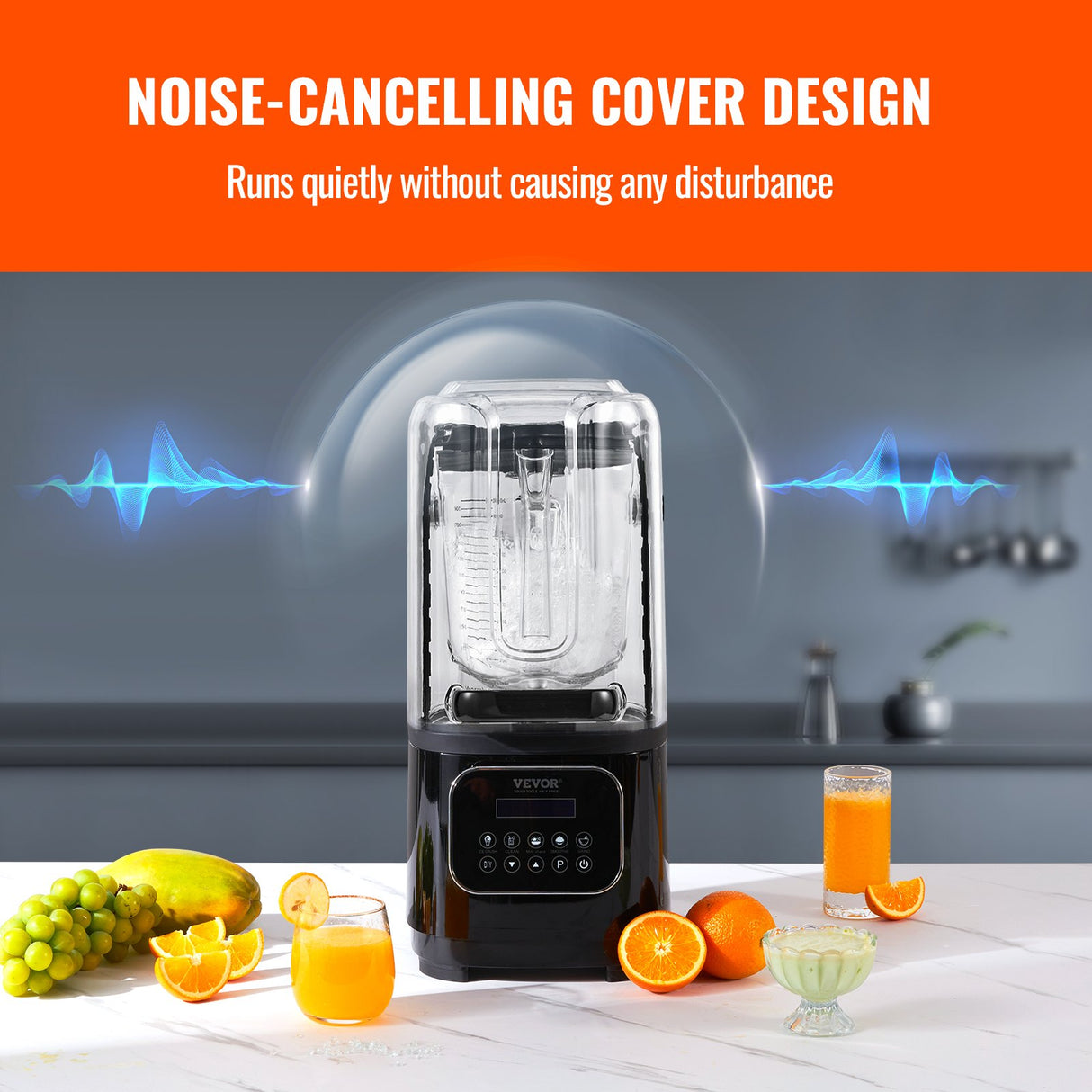 VEVOR Professional Blender with Shield, Commercial Countertop Blenders, 2L Jar Blender Combo, Stainless Steel 9 Speed & 5 Functions Blender, for Shakes, Smoothies, Peree, and Crush Ice, Black