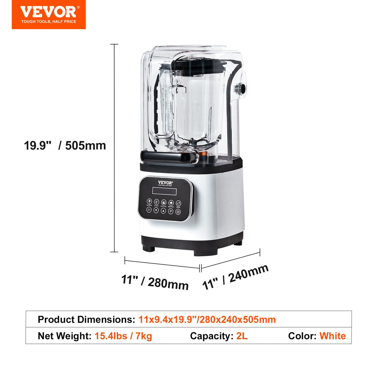 Professional Blender with Shield, Commercial Countertop Blenders, 2L Jar Blender Combo, Stainless Steel 9 Speed & 5 Functions Blender, for Shakes, Smoothies, Peree, and Crush Ice, White