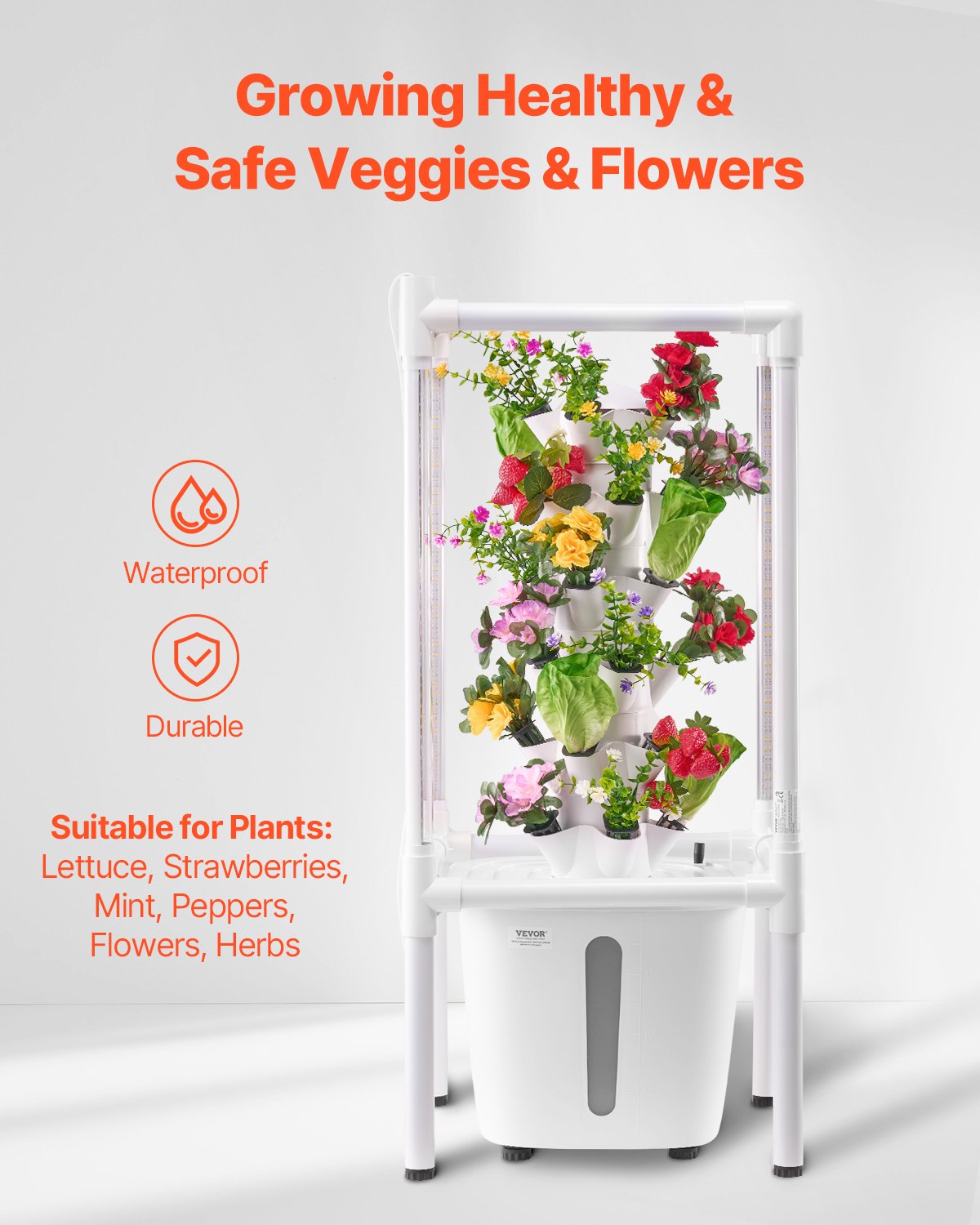VEVOR Hydroponic Growing System with Grow Light 30 Pods Hydroponic Tower Garden