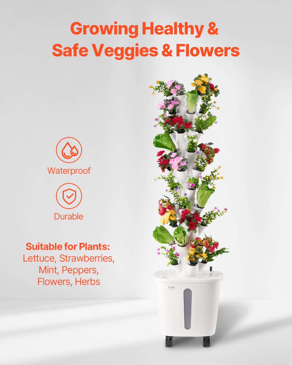 Hydroponic Growing System, 50 Pods Vertical 10 Tiers Hydroponic Tower, Rolling Hydronic Garden with Water Pump & Wheels, Indoor Plants Germination Kit for Herbs Fruits & Vegetables