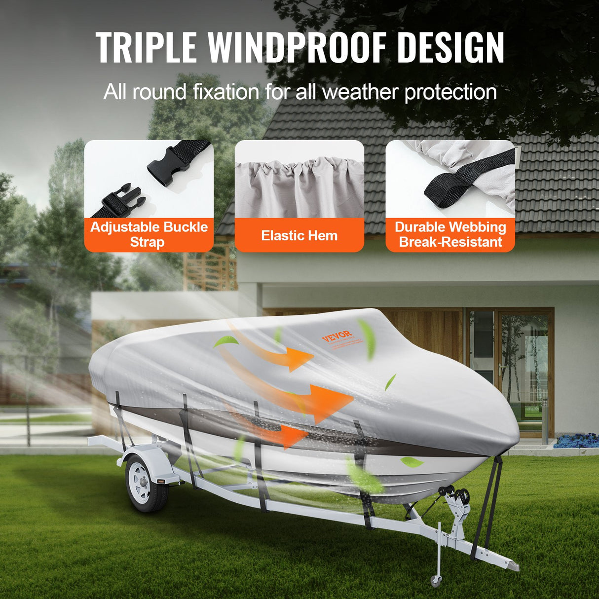 Boat Cover 600D Waterproof 20-22 ft Boat Cover V-Hull Tri-Hull Runabout