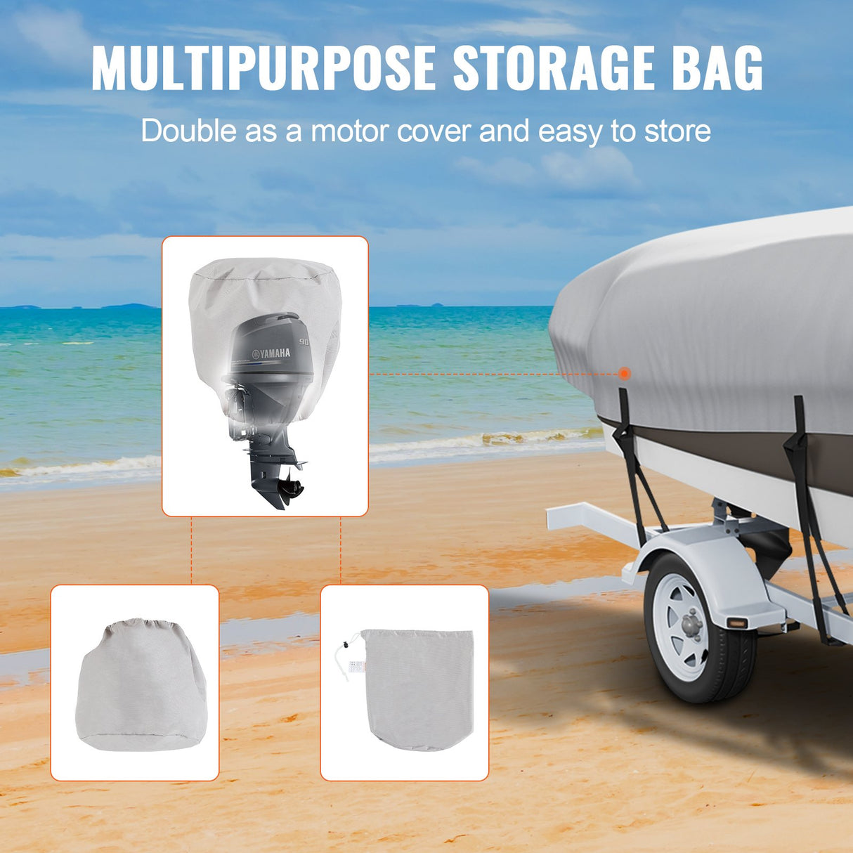 Boat Cover 600D Waterproof 20-22 ft Boat Cover V-Hull Tri-Hull Runabout