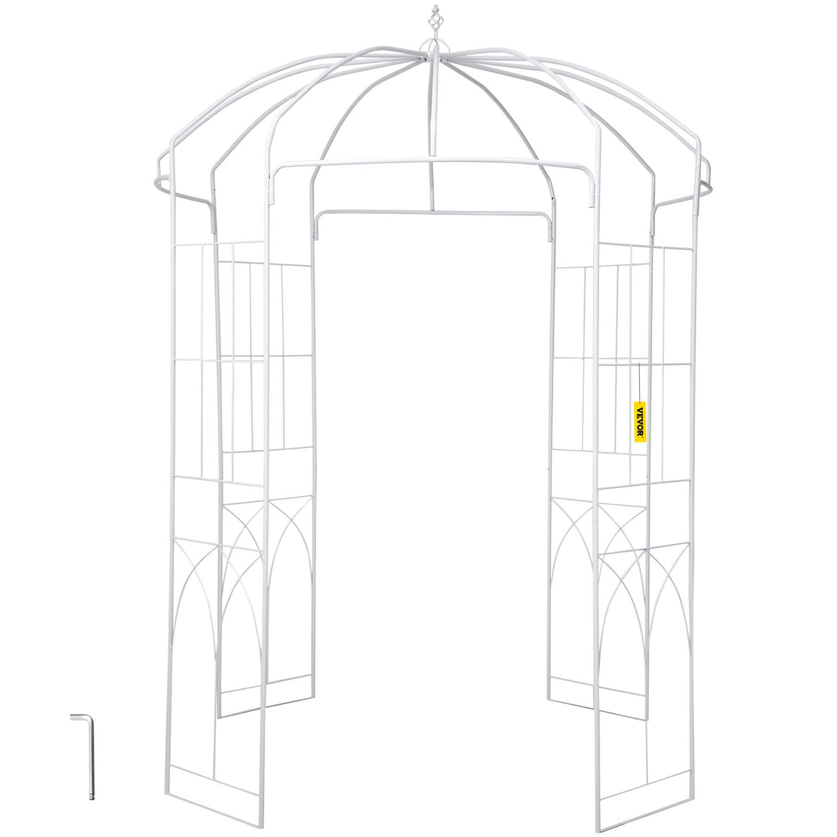 VEVOR Birdcage Shape Garden Arbor, 9\' High x 6.6\' Wide, Heavy Duty Wrought Iron Arbor, Wedding Arch Trellis for Climbing Vines in Outdoor Garden, Lawn, Backyard, Patio, White