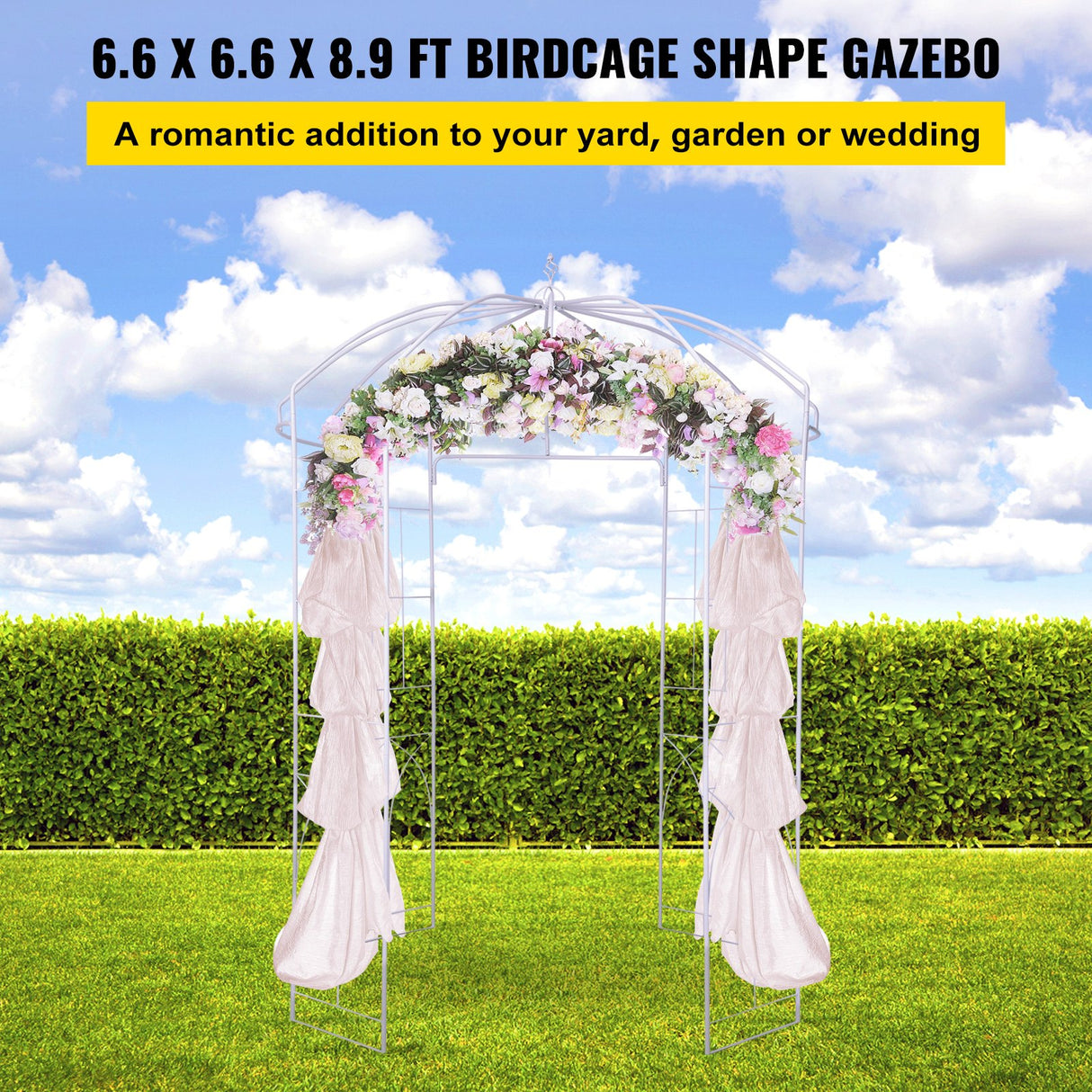 VEVOR Birdcage Shape Garden Arbor, 9' High x 6.6' Wide, Heavy Duty Wrought Iron Arbor, Wedding Arch Trellis for Climbing Vines in Outdoor Garden, Lawn