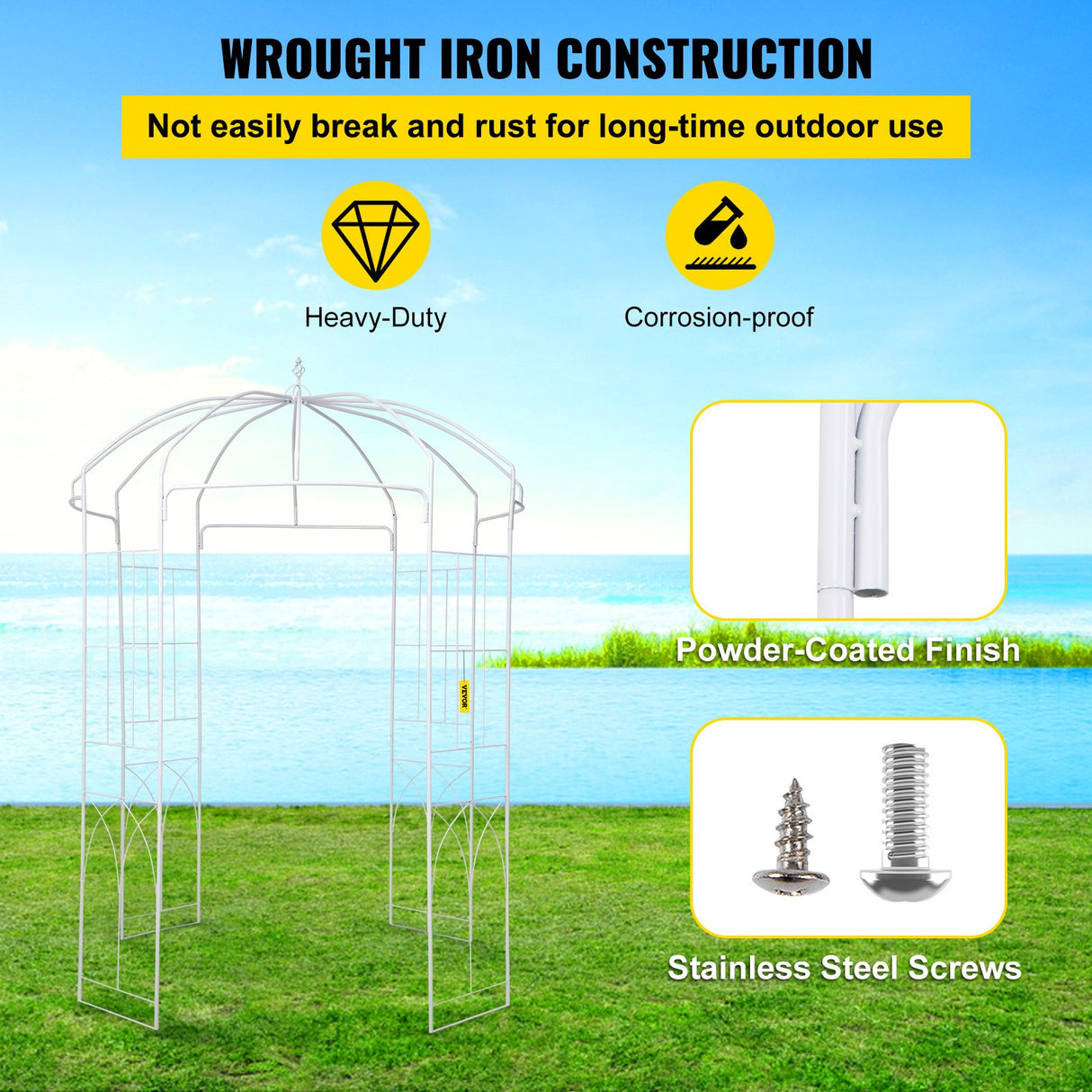 VEVOR Birdcage Shape Garden Arbor, 9' High x 6.6' Wide, Heavy Duty Wrought Iron Arbor, Wedding Arch Trellis for Climbing Vines in Outdoor Garden, Lawn