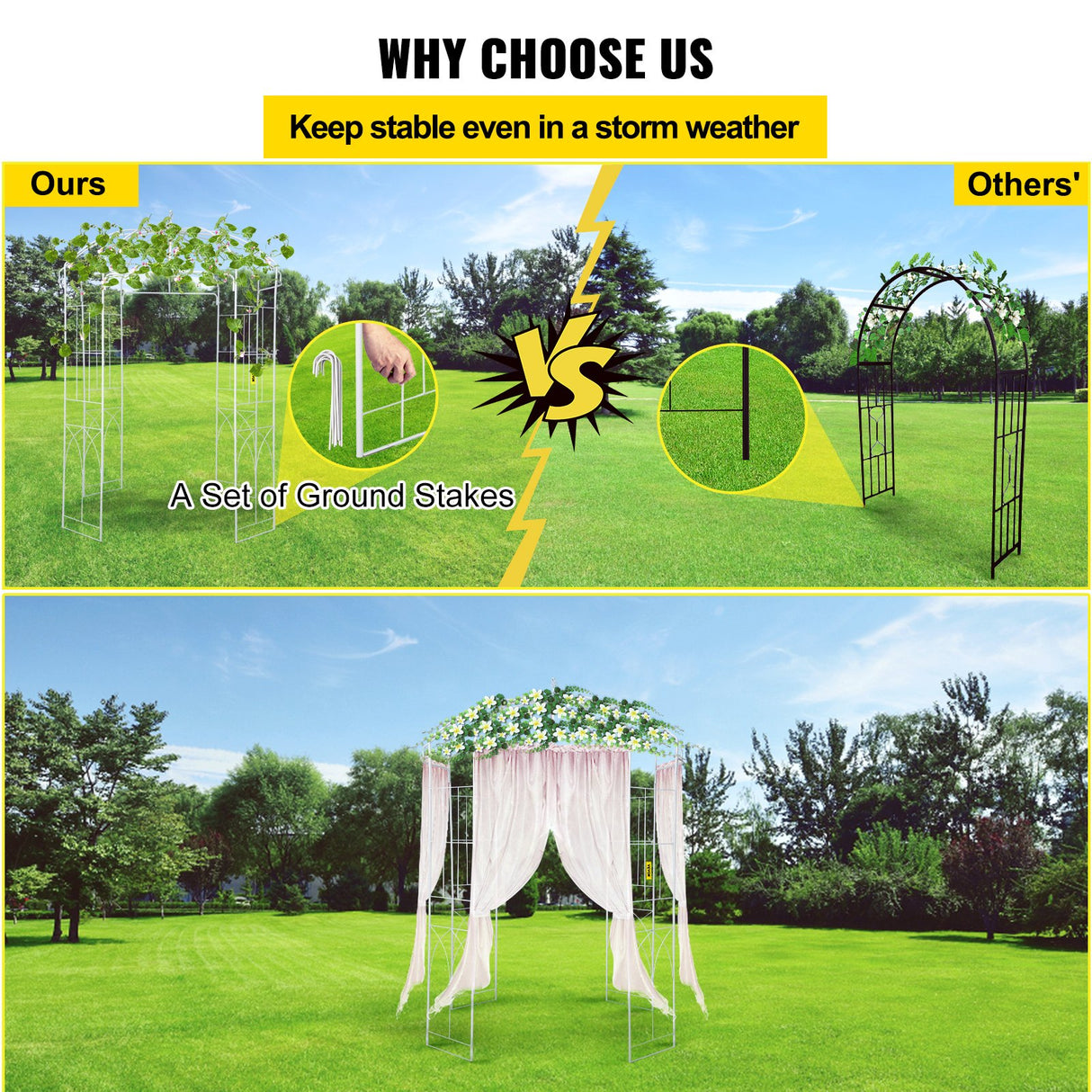 VEVOR Birdcage Shape Garden Arbor, 9' High x 6.6' Wide, Heavy Duty Wrought Iron Arbor, Wedding Arch Trellis for Climbing Vines in Outdoor Garden, Lawn