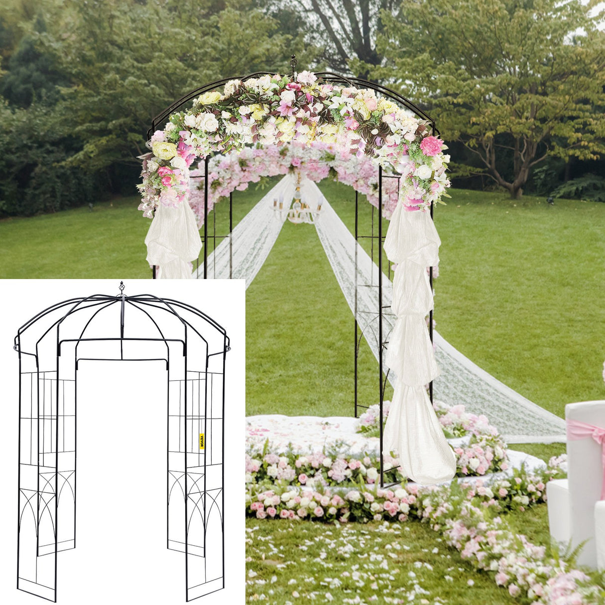 VEVOR Birdcage Shape Garden Arbor, 9\' High x 6.6\' Wide, Heavy Duty Wrought Iron Arbor, Wedding Arch Trellis for Climbing Vines in Outdoor Garden, Lawn, Backyard, Patio, Black