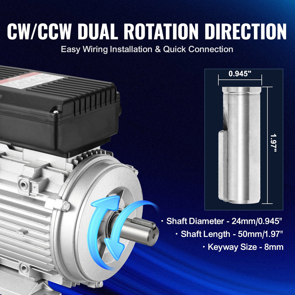 VEVOR 2.2KW Electric Motor 2800 rpm, AC 220~240V 13.8A, 90L, B3 Frame, Air Compressor Motor Single Phase, 24mm Keyed Shaft, CW/CCW Rotation for