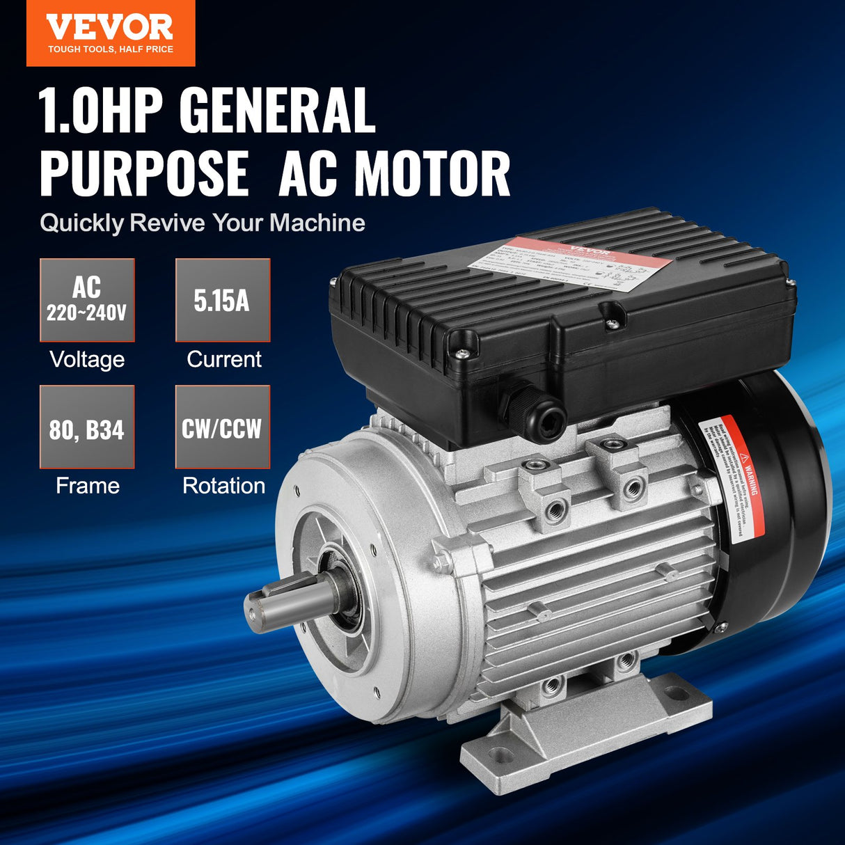 VEVOR 2.2KW Electric Motor 2800 rpm, AC 220~240V 13.8A, 90L, B3 Frame, Air Compressor Motor Single Phase, 24mm Keyed Shaft, CW/CCW Rotation for Agricultural Machinery and General Equipment