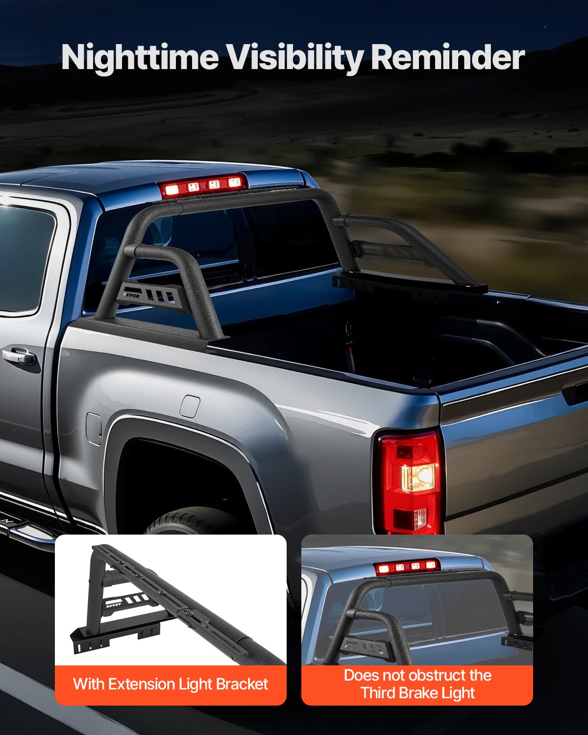 VEVOR Truck Bed Roll Bar Universal Chase Rack for Full-Size Pickup Carbon Steel