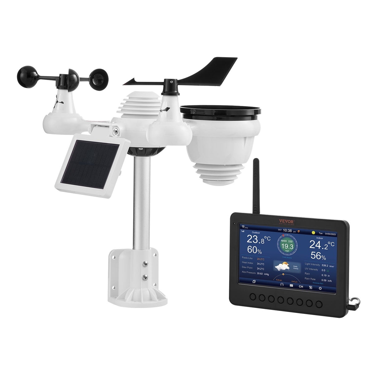 VEVOR 7-in-1 Wi-Fi Weather Station 177.8 mm TFT Display Wireless Outdoor Sensor