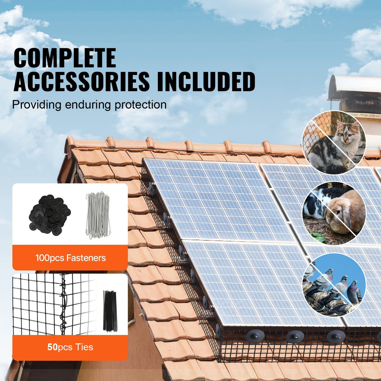 VEVOR 6in x 100ft Solar Panel Bird Guard Critter Guard Roll Kit 100pcs Fasteners