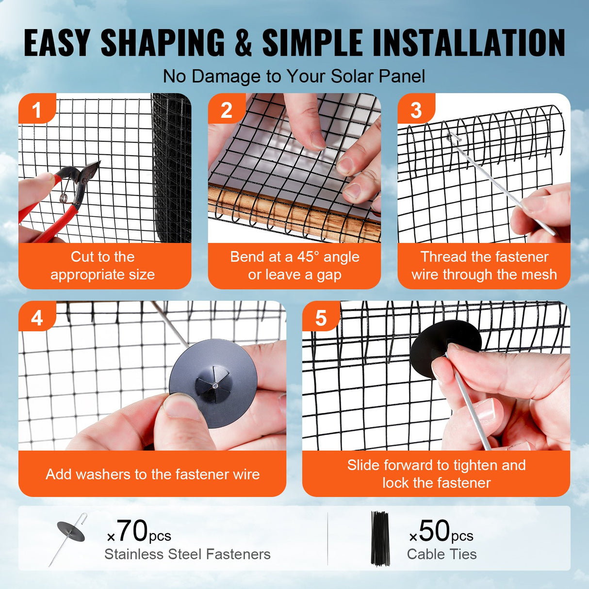 VEVOR 8in x 100ft Solar Panel Bird Guard Critter Guard Roll Kit 70pcs Fasteners