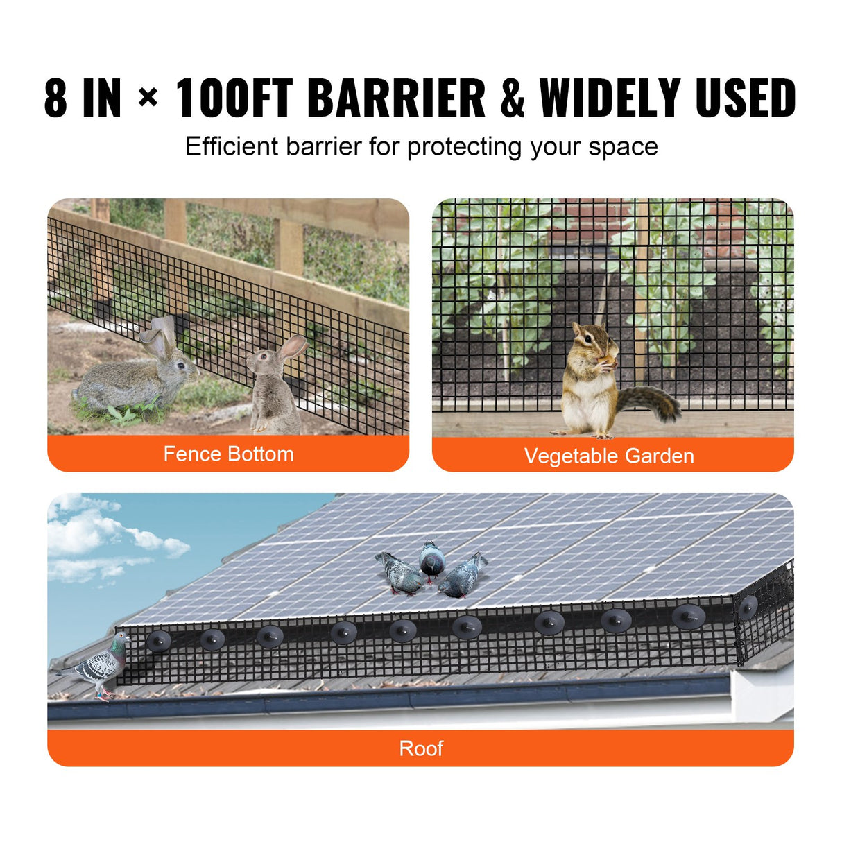 VEVOR 8in x 100ft Solar Panel Bird Guard Critter Guard Roll Kit 70pcs Fasteners