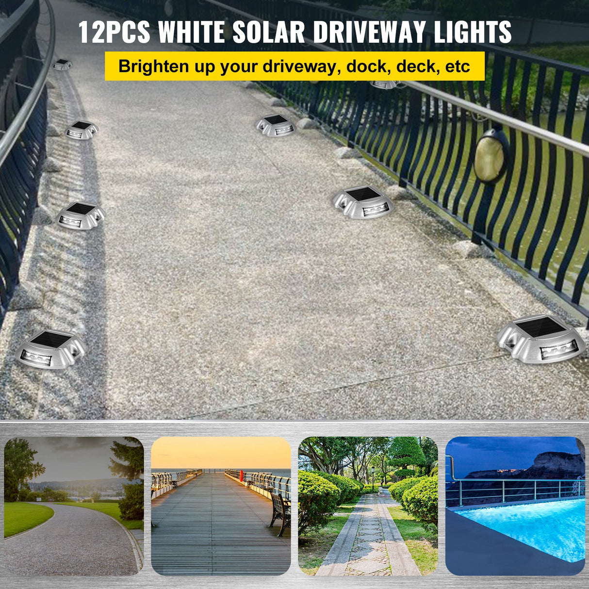 VEVOR Driveway Lights 12-Pack Solar Driveway Lights Bright White with Screws Solar Deck Lights Outdo