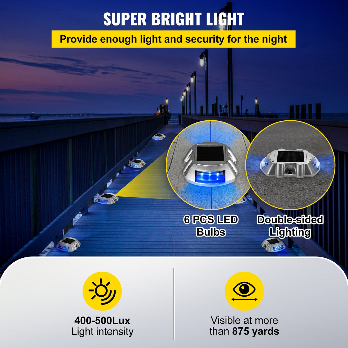VEVOR Driveway Lights 16-Pack, Solar Driveway Lights with Switch Button, Solar Deck Lights Waterproof, Wireless Dock Lights 6 LEDs for Path Warning