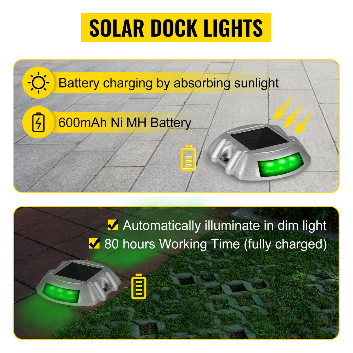8-Pack Solar Driveway Light LED Road Markers Green for Garden Pathway