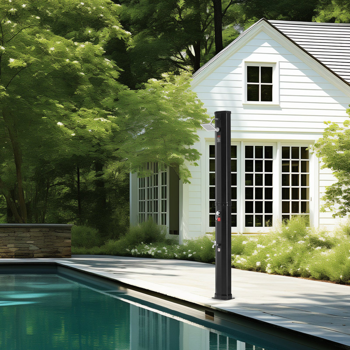 VEVOR Outdoor Solar Heated Shower, 35L Poolside Shower Kit with Shower Head and Foot Shower Tap, Double Buckle Fast Assembly W/ Pre-Drilled Holes for