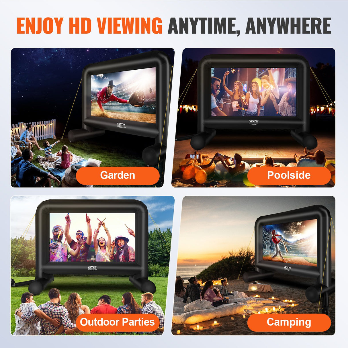 VEVOR Inflatable Movie Screen, 16 FT Inflatable Projector Screen for Outside with Blower and Carrying Bag, Front/Rear Projection, Oxford Fabric Blow