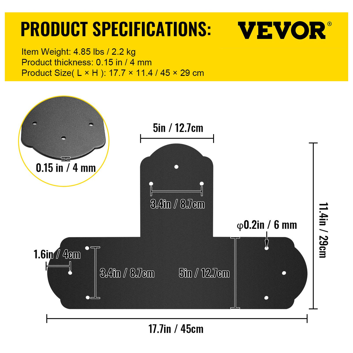 VEVOR Black T Mending Plate T-shape 8 PCs 6" Flat Connector Post to Beam Bracket