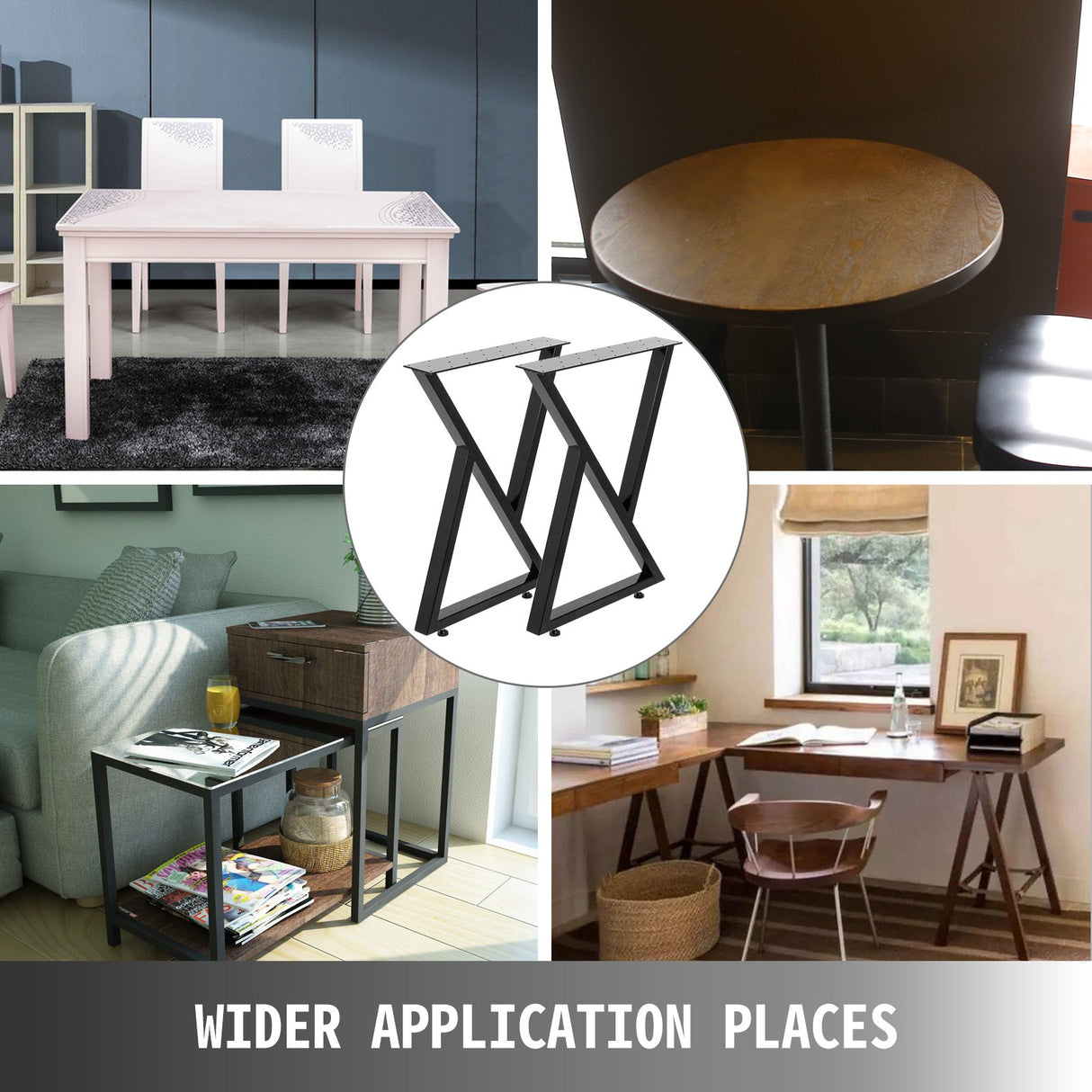 VEVOR Metal Table Legs Set of 2 Dining Table Legs Black Desk Legs, 28 Height 20 Width Heavy Duty Bench Legs Zig Zag Style Coffee Table Legs Base Modern DIY Steel Table Legs