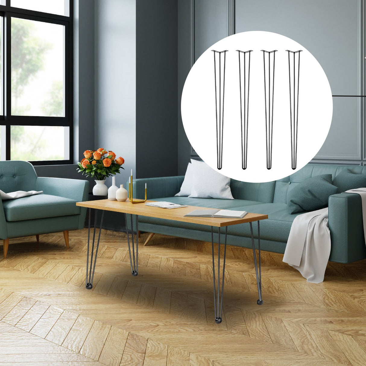 VEVOR Hairpin Table Legs 36 inch, Set of 4 DIY Desk Table Legs 3 Rods Heavy Duty