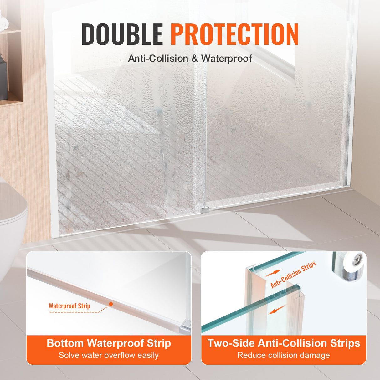 VEVOR Frameless Shower Door 58-59" x 75" SGCC Tempered Glass 5/16" Chrome