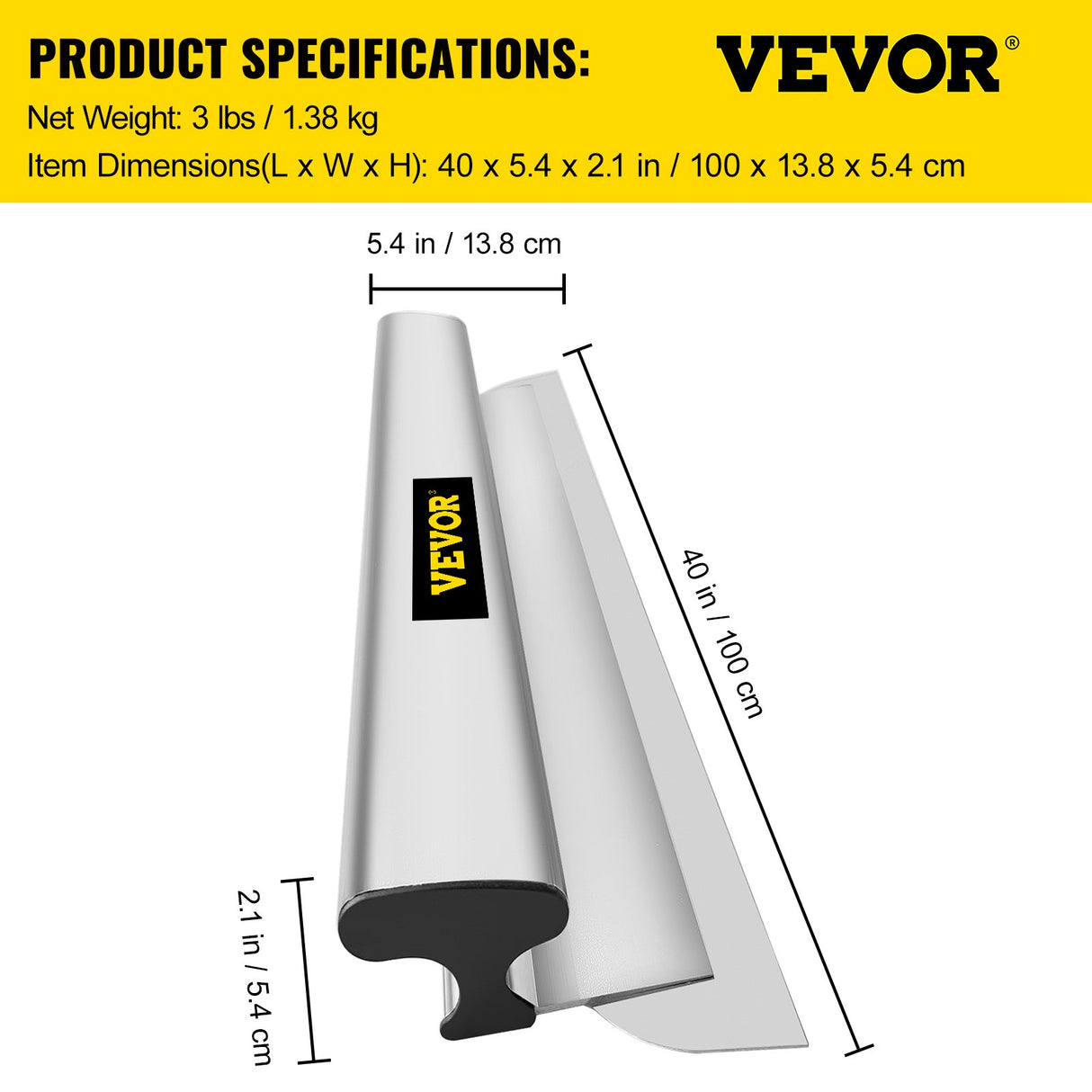 VEVOR Skimming Blade,40 inch Smoothing Knife, European Stainless Steel Construction Knife, Aluminum Blade Profile Smoothing Knockdown Spatula for Gyprock/Drywall/Wall-Board