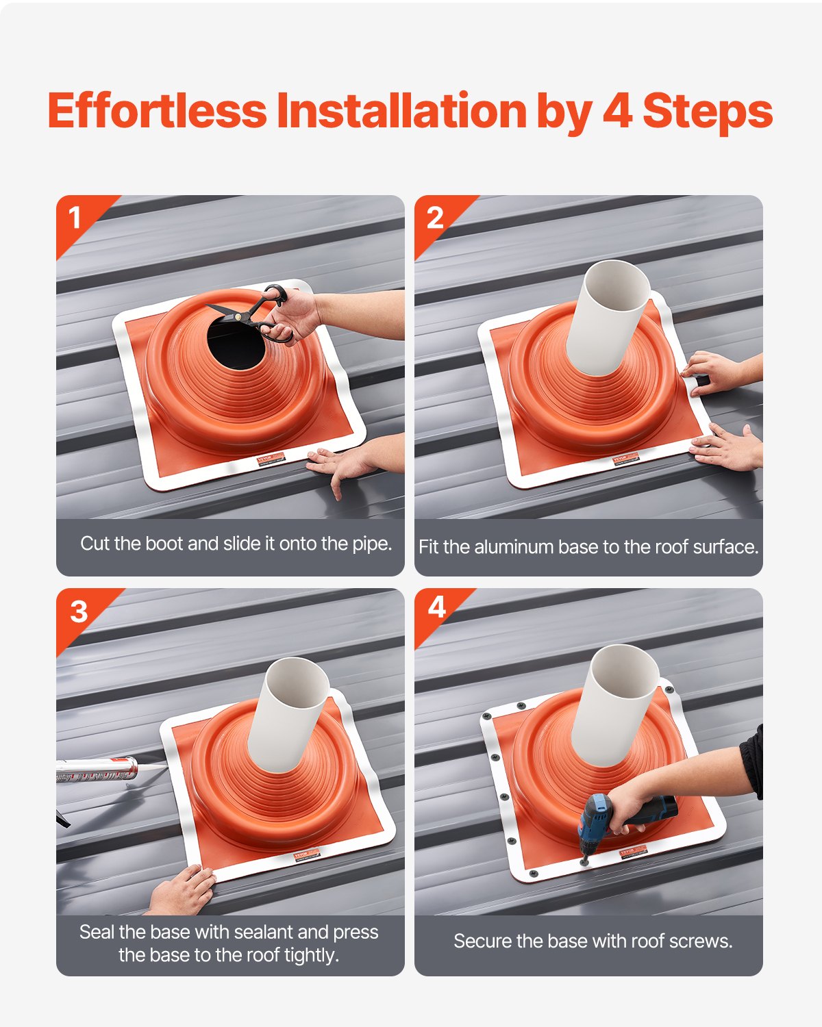 VEVOR 2 Pcs Metal Roof Pipe Flashing Boot Fit 170-355 mm Pipe High Temp Silicone