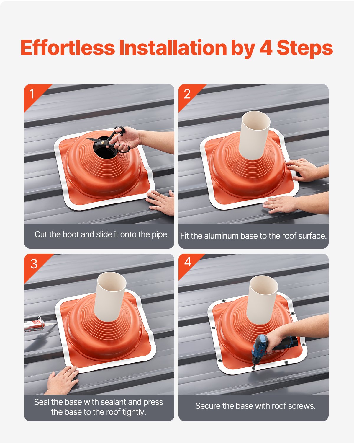 VEVOR 2 Pcs Metal Roof Pipe Flashing Boot Fit 160-300 mm Pipe High Temp Silicone