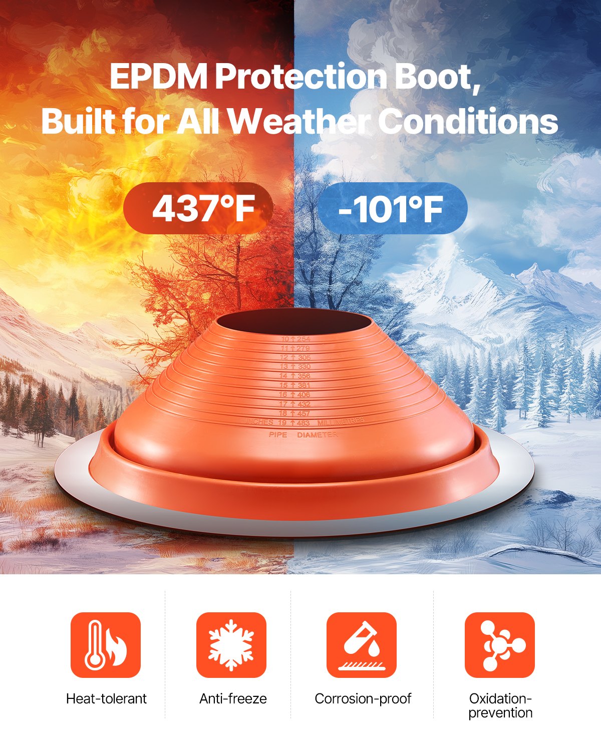 VEVOR Metal Roof Pipe Flashing Boot Fits 254-483 mm Pipe High Temp Red Silicone