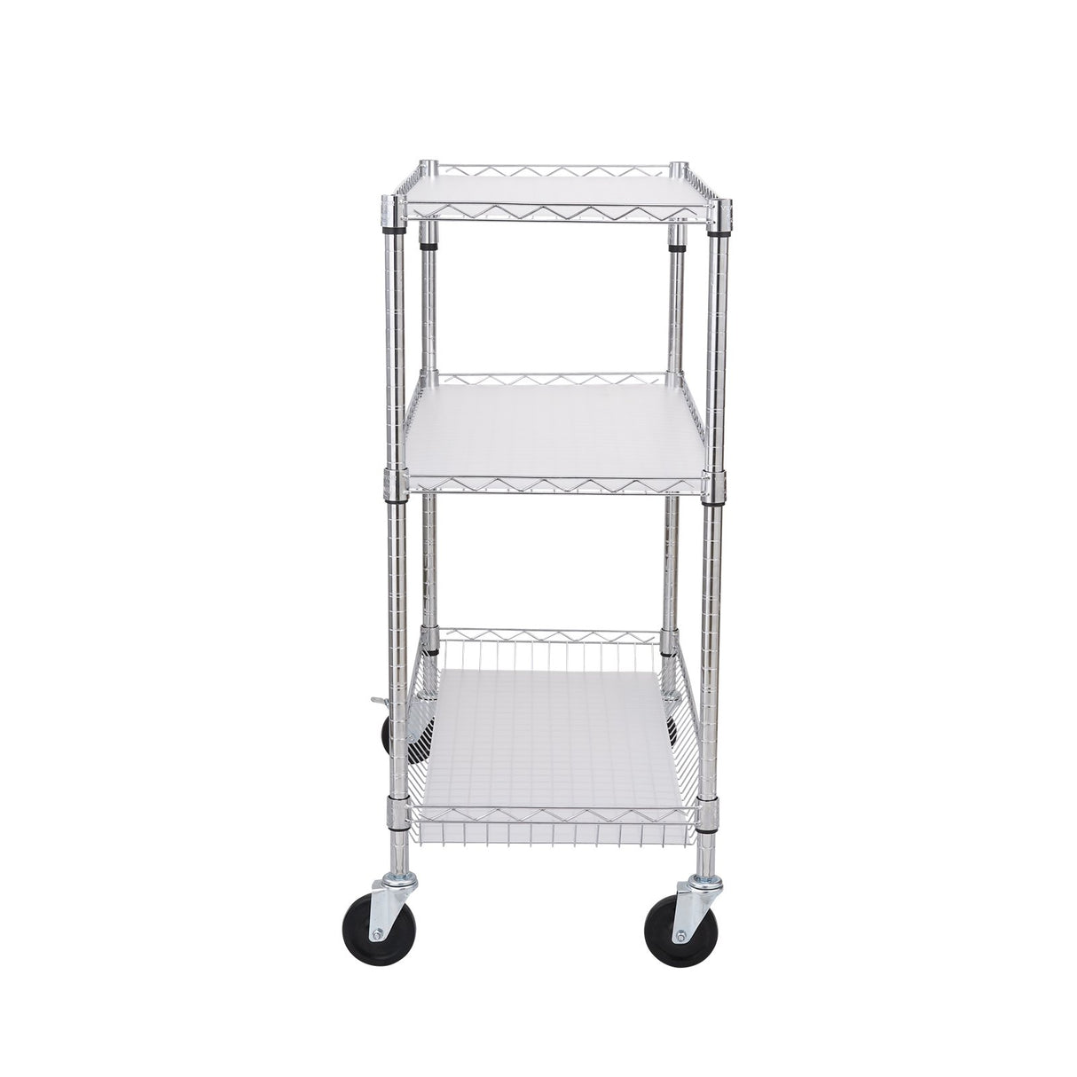 VEVOR Kitchen Utility Cart 3 Tiers Wire Rolling Cart Steel Service Cart on Wheels Metal Storage Trolley with 80mm Basket Curved Handle PP Liner 6 Hooks for Indoor and Outdoor
